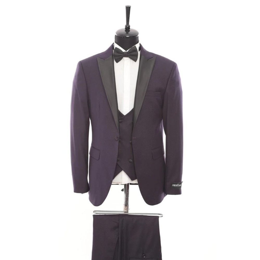 Derman Purple Satin Collar 3 Piece Tuxedo